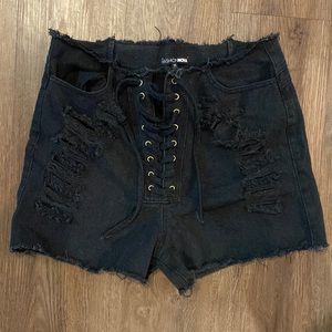 Fashion Nova Lace Up Distressed Jean Shorts
